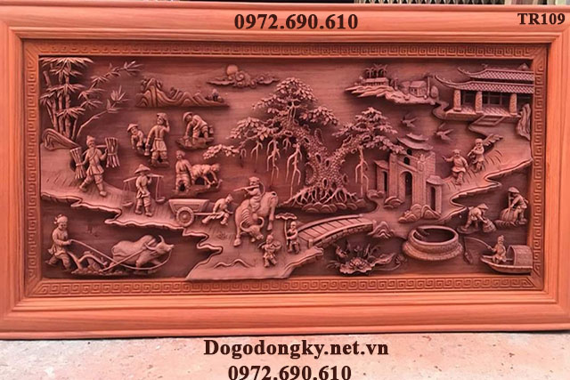 Tranh Quê Hương Thanh Bình - Tranh Khắc Gỗ Siêu Đẹp