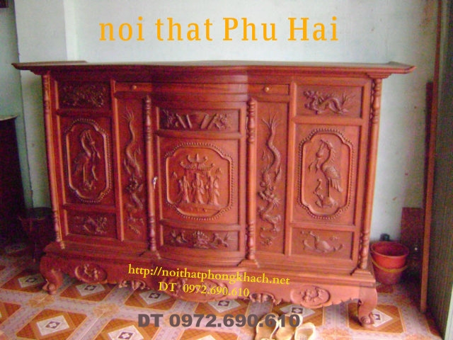 Tủ thờ gỗ hương Chạm Tứ linh tam đa TT8