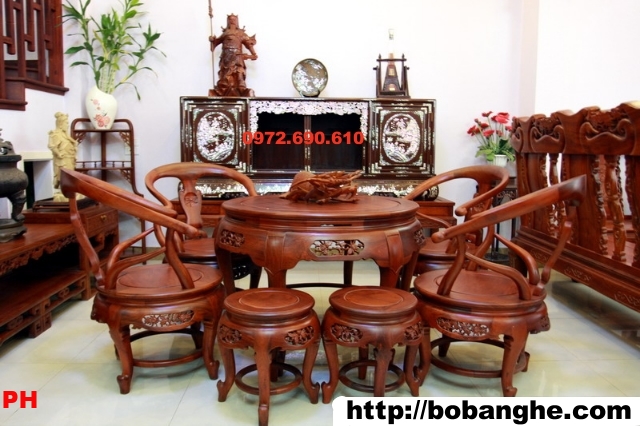 bộ bàn ghế Minh quốc Bàn tròn gỗ Hương BT04