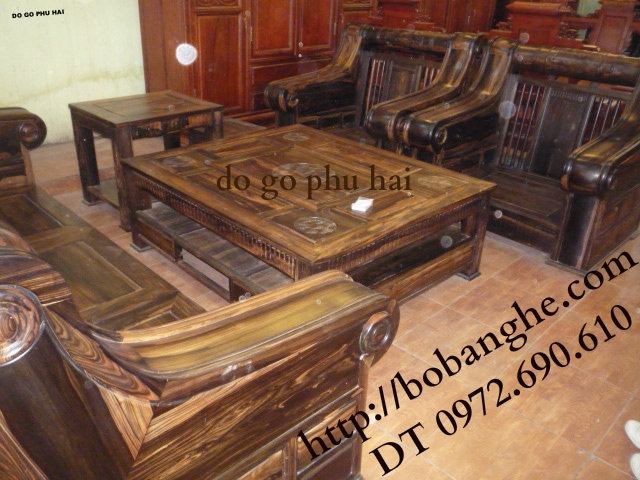 Bộ bàn ghế gỗ mun Kiểu Hộp trống HT01