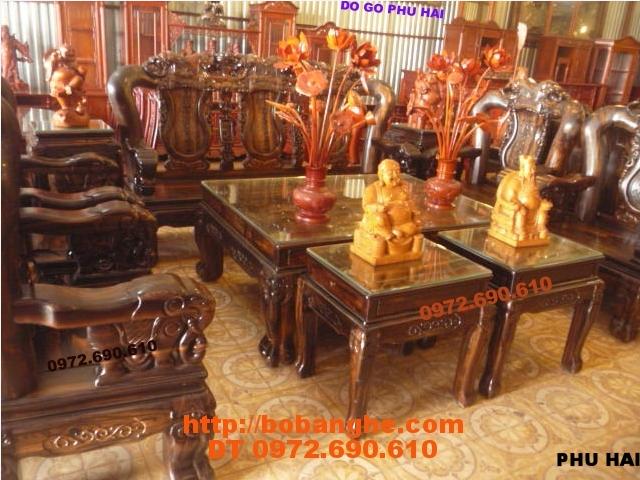 Bộ bàn ghế gỗ mun Sang trọng Quốc voi vai 12 QV12