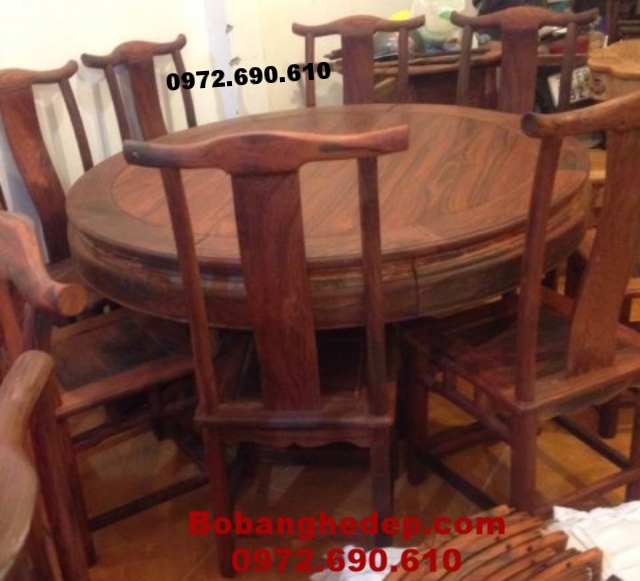 Bán Bàn ghế phòng ăn đẹp Kiểu bàn tròn gỗ hương BA81