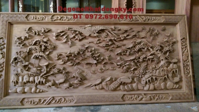Tranh bách điểu, Tranh mỹ nghệ treo tường khắc gỗ T19