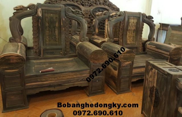 Đồ gỗ mỹ nghệ, Bộ bàn ghế gỗ mun hoa đẹp và hiếm B189