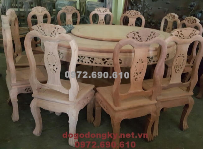 Bộ bàn ăn đẹp gỗ gụ 10 ghế kiểu bàn tròn xoay BA90