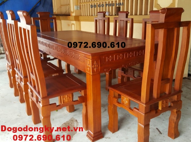 Mẫu Bộ Bàn Ghế Ăn Đẹp Bàn Chữ Nhật Gỗ Gụ Lõi BA91