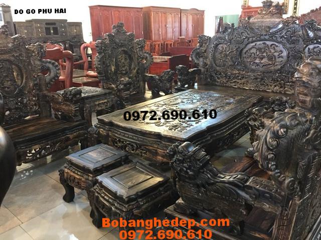 Bộ Bàn Ghế Gỗ Mun kiểu cửu long Cho Nhà Biệt Thự B227