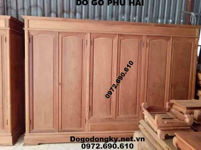 Tủ Để Quần Áo Đẹp, 3 Buồng 6 Cánh Gỗ Hương TA35