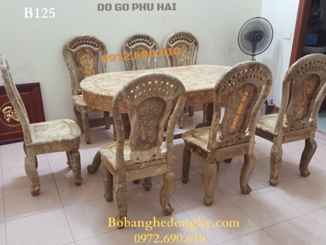 Bộ Bàn Ăn Gỗ Nu Nghiến Đẹp, Bàn Xoài 8 Ghế BA125