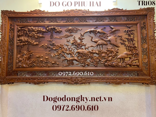 Tranh Tùng Hạc - Tranh Gỗ Đẹp Đục Tay Chạm Khắc Gỗ Nổi Tuyê...