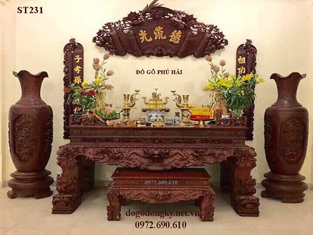 Bàn Thờ Gia Tiên Chạm Tứ Linh Đẳng Cấp Cho Phòng Thờ ST231