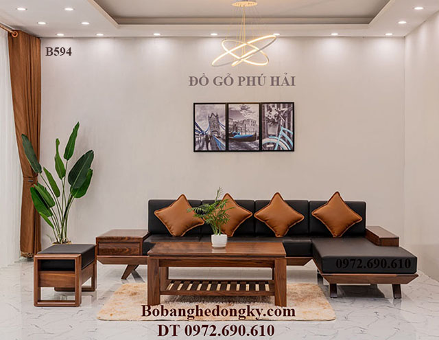 【BẢNG GIÁ】 Bàn Ghế Sofa Gỗ Hương Đá Kê Góc Mẫu Chữ L B594