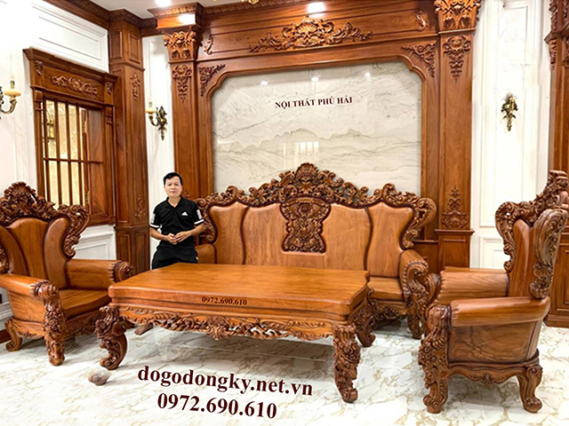 Bàn ghế hoàng gia nguyên khối gỗ gõ đỏ - Đồ gỗ Phú Hải B...